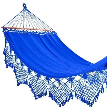 Imagem de Rede de Dormir Casal Grande com Madeira Luxo Reforçada para Descanso(Azul)