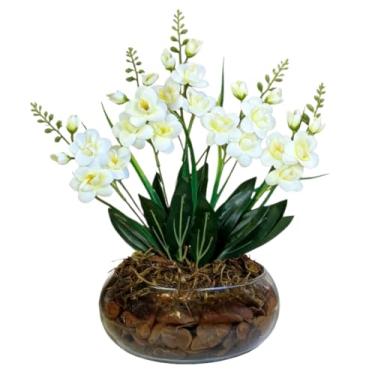 Imagem de Arranjo Flores Artificiais Vaso De Vidro DecoraçãO OrquíDeas Flores Artificiais DecoraçãO Para Casa Altamente Decorativo E Esteticamente AgradáVel(Branco)
