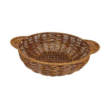 Imagem de KiBcsLic Cesta de frutas trançada à mão, tigela para armazenar alimentos, recipiente rústico para fazenda, assadeira para pão, ideal para cozinha, restaurante, M