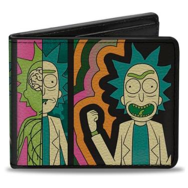 Imagem de Buckle-Down Carteira Rick and Morty, dobra dupla, blocos de digitalização corporal Rick Genius preta, multicor, couro vegano