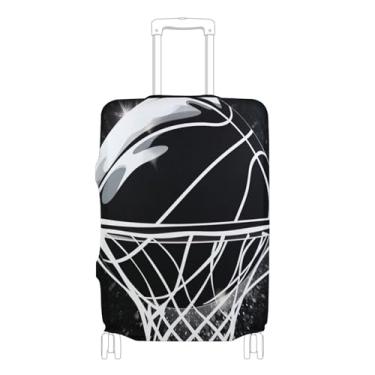 Imagem de Joisal Capa protetora de bagagem, personalizada, basquete, preta, bagagem, viagem, viagem, acessórios, P, serve para capa de 45 a 50 cm, Basquete preto, M 22-24 in, Capa de mala
