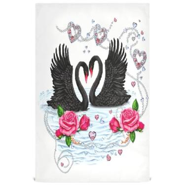 Imagem de Joisal Cute Valentine Black Swans Floral Cute Hand Tea Toalha de prato conjunto de toalhas de prato decoração de cozinha panos de lavagem de louça absorventes de secagem rápida 45 x 71 cm, 1 pacote