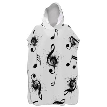 Imagem de Joisal Roupão preto com notas musicais trocando para adultos, poncho de surfe, com capuz, toalha de natação reutilizável, poncho masculino com capuz