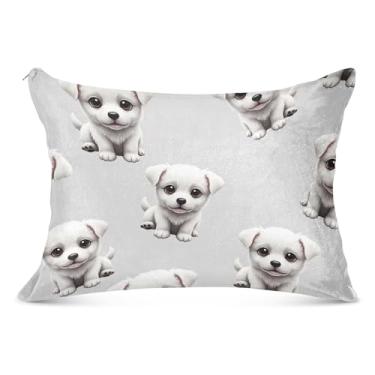 Imagem de Linda fronha branca com zíper decorativa cinza para filhotes de cachorro padrão king queen size fronha macia para corpo grande, tamanho padrão, 50,8 cm x 66 cm