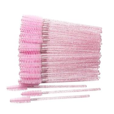 Imagem de 50 pincéis de sobrancelha descartáveis para sobrancelhas, cabo com glitter, aplicador de cílios para cílios (rosa)
