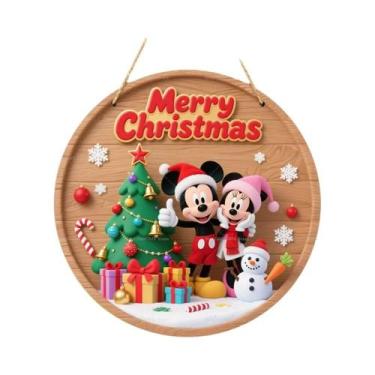 Imagem de Feliz Natal Disney Mickey Minnie Placas De Madeira Para Pendurar Na Pa