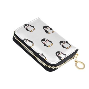 Imagem de Carteiras femininas brancas de couro com bloqueio de RFID com pinguins de desenho fofo carteira masculina à prova de digitalização com bolso para moedas