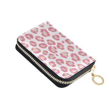 Imagem de Carteira feminina de couro com bloqueio de RFID, carteira feminina pequena com zíper e bolsa de moedas, estampa de leopardo, rosa bege
