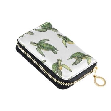Imagem de Carteira feminina com porta-cartões com bloqueio de RFID, carteira masculina de couro com bolso para moedas, aquarela, tartarugas marinhas verdes, brancas