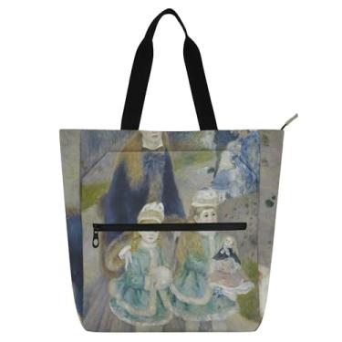 Imagem de Auguste Renoir Sacola de Trabalho com Pintura a Óleo Feminina Lona Praia Livro Tote com Zíper Bolsas de Viagem Presente para Amantes de Livros