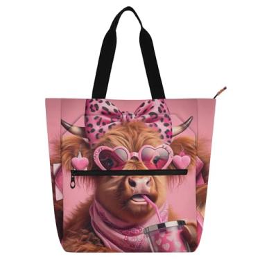 Imagem de GAIGEO Linda bolsa de mão Highland Cow para mulheres, crianças, trabalho, escola, professora, bolsa reutilizável com zíper