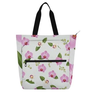 Imagem de Orquídeas Flores Brancas Folhas Verdes Sacolas Femininas para Trabalho Lona Sacos de Tecido Faculdade Escola Lindas Bolsas Infantis Livros Amantes Presentes
