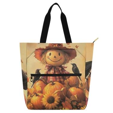 Imagem de GAIGEO Bolsa de mão de lona média com zíper e estampa de girassóis e girassóis de outono para crianças e mulheres