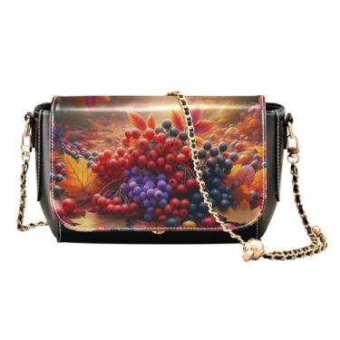 Imagem de GAIGEO Dog is Holding a Heart and Flowers Bolsa de ombro média para mulheres, bolsas de ombro femininas, bolsa transversal de couro feminina, Delicious Fall Berry, One Size