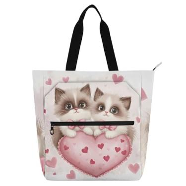 Imagem de Sacola feminina com estampa de gato, bolsa de trabalho de lona, praia, livro com zíper, bolsas de tecido, presente para amantes de livros