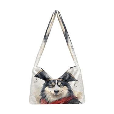 Imagem de Bolsas de ombro femininas Ladybug Animals Parrten, bolsas femininas de pelúcia, bolsas médias para mulheres, Husky With a Pirate Hat-5, One Size