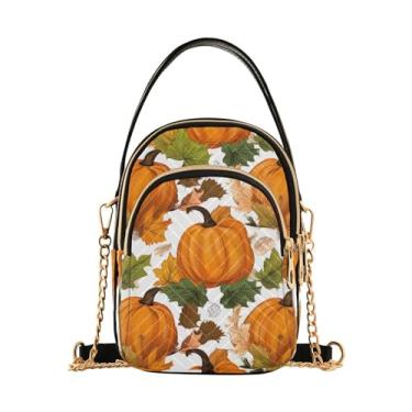 Imagem de Bolsa tiracolo feminina Husky usando um chapéu de pirata, bolsa pequena com alça de ombro, bolsa transversal de outono, Folhas de outono - 3, One Size