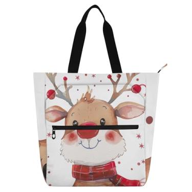 Imagem de GAIGEO Sacolas femininas fofas de Natal com rena para trabalho, lona, faculdade, escola, presente para crianças, bolsas fofas para amantes de livros