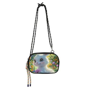 Imagem de TSENQUE Linda bolsa feminina floral de coelhinho branco pequena bolsa transversal para celular bolsa carteira fofa bolsa de viagem sobre o ombro bolsas