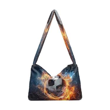 Imagem de GAIGEO Green Plants Bolsas de ombro femininas, bolsas médias para mulheres, bolsas de outono, Bola de futebol e fogo-1, One Size