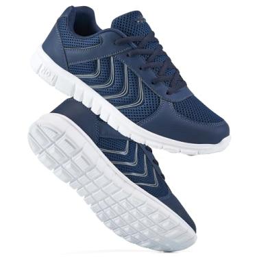 Imagem de DUOYANGJIASHA Tênis feminino atlético de malha respirável casual com cadarço, confortável, esportivo, estudante, moda, Azul marino