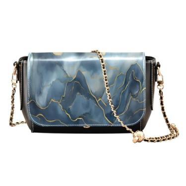 Imagem de Bouquet of Flowers in a Dark Bolsas de couro transversal, bolsas femininas transversais médias, bolsas de couro para mulheres modernas, Montanhas azuis e douradas-1, One Size