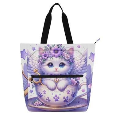 Imagem de GAIGEO Linda bolsa de mão de lona para crianças, meninas, mulheres, trabalho, escola, zíper e livros, bolsa de mão média