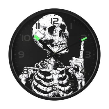 Imagem de SEHANY Relógio artístico de parede de caveira silencioso, sem tique-taque, relógio redondo operado por bateria, controle de som, luz noturna, relógios de parede para sala de estar, cozinha, quarto