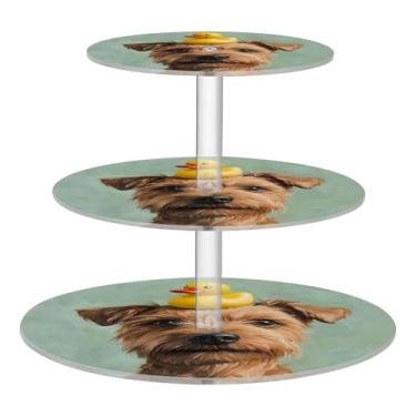 Imagem de Funny Dog Duck Green Tea Party Cupcake Stand 3 camadas redondo copo bolo torre display bonito decoração festa chá de chá bandeja de servir comida catering chá de bebê