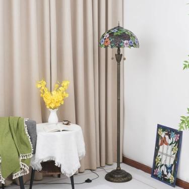 Imagem de Luminária de chão Tiffany, com cúpula de vitral, estilo vintage, dupla, para sala de estar, quarto ou escritório, iluminação brilhante, decoração rústica de canto em bronze, ideal para leitu
