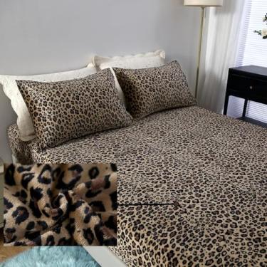 Imagem de MAG Jogo de lençol Queen com estampa de leopardo, flanela, rainha de guepardo, microfibra supermacia e quente para mulheres e homens, com 1 lençol de elástico + 2 fronhas.