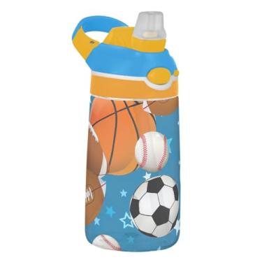Imagem de Garrafa de água esportiva esportiva azul para escola, 473 ml, 473 ml, garrafa de água Tritan com canudo, copos de viagem infantis portáteis reutilizáveis, alça de transporte
