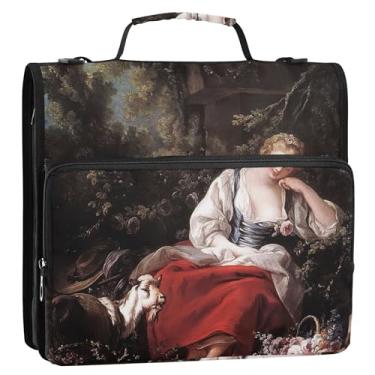 Imagem de Fichário de desenho animado com 3 anéis, anel D de 3,8 cm, francois boucher, pastora, organizador com zíper, vários bolsos, pasta grande com alça bolsa escolar