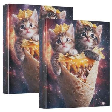 Imagem de Cute Cats Space 3 fichários de anel de 3 cm, comporta 200 folhas, portfólio fofo, anel redondo, fichário de apresentação, 31,5 x 27 x 6 cm, pacote com 2