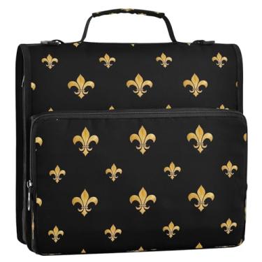 Imagem de Organizador de fichário com símbolo de flores douradas, 3 cm, bolsa de fichário com zíper com 3 anéis, grande pasta de documentos com alça de ombro, armazenamento de portfólio para escola, escritório