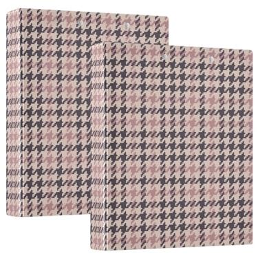 Imagem de Fichários vintage personalizados Houndstooth rosa marrom 3 anéis 1,5 polegada comporta 200 folhas, pastas, caderno, impressão, anel redondo, fichário resistente, 31,5 x 27 x 6 cm, 1 pacote