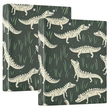 Imagem de Fichários personalizados com 3 anéis com estampa de crocodilo verde e selva, 200 folhas, 3 pastas de anéis, fichário de receitas de anel redondo, 31,5 x 27 x 6 cm, pacote com 2