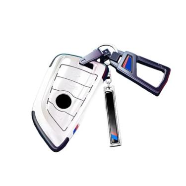 Imagem de Capa de chave de carro de fibra de carbono compatível com Bmw X1 X3 X4 X5 X6 X7 1 3 5 6 Série G20 G30 G11 F15 F16 G01 G02 F48 M Titular Chaveiro(White PlusMax)