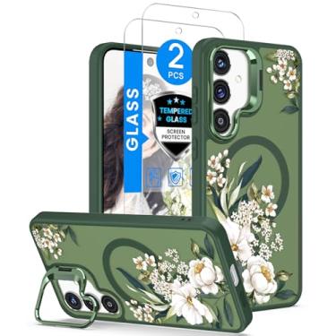 Imagem de Dretal Capa magnética para S26 floral, suporte de lente embutido, 2 protetores de tela, capas magnéticas translúcidas foscas, à prova de choque, mulheres, meninas, estampa de flores, capa de telefone