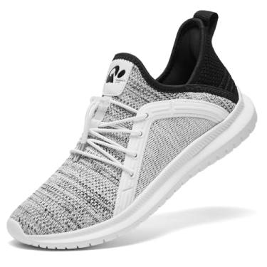 Imagem de ALEADER Tênis Feminino Sem Cadarço Para Academia, Da Moda, Energycloud Comfort, Branco, Cinza/Preto, Tamanho 8,5