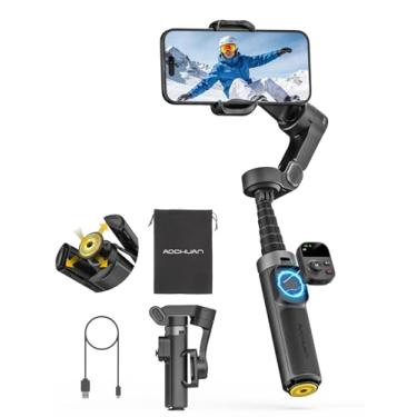 Imagem de AOCHUAN Estabilizador gimbal de rotação panorâmica de 360° para iPhone, Vontrol remoto magnético, estabilizador de 3 eixos com haste de extensão integrada e tripé aberto com um toque, gimbal de