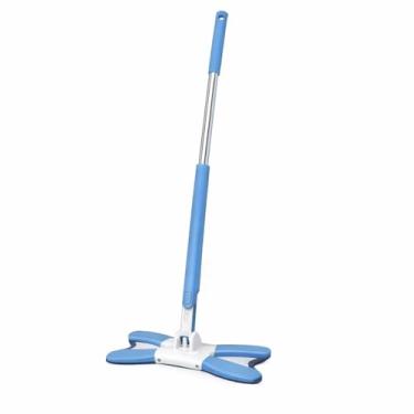 Imagem de Mop Rodo de Limpeza Giratório Retangular Ajustável Retrátil, Microfibra, 115cm Altura, Rotação 360°, Azul Escuro, com 2 Panos