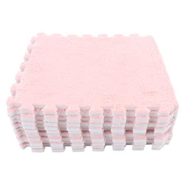 Imagem de Naroote Conjunto de Tapete de Bloqueio de Espuma de Pelúcia Destacável, Seguro Macio para Quarto de bebê, Tapete de Espuma de Pelúcia de 10 Peças (Rosa)