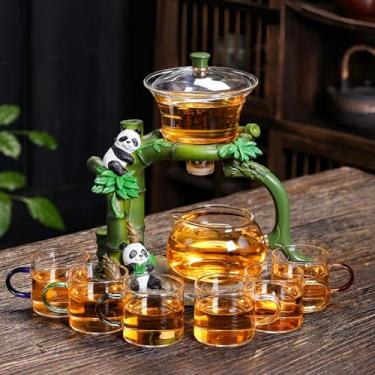 Imagem de Conjunto de chá chinês Gongfu de vidro magnético com infusor, 6 xícaras, design semiautomático para chá de folhas soltas