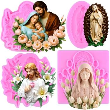 Imagem de MIYAHOUSE Jesus Fondant Moldes de silicone para decoração de bolos, topo de cupcake, pasta de goma de chocolate, argila de polímero, conjunto de 4