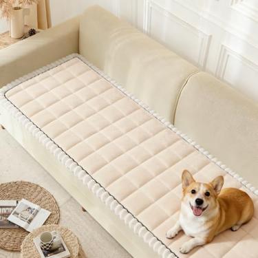 Imagem de Arfntevss Capas de assento Dog Love para sofá com 2 almofadas de veludo lavável para cães que aceitam animais de estimação, poltrona felpuda, antiderrapante, protetor de pelúcia (bege quadriculado, 70