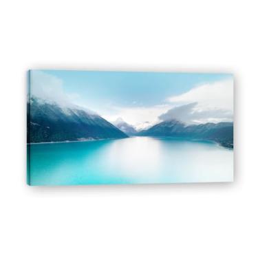 Imagem de Superfície de lago confortável, foto real, cidade, mar, neve, vale, pastagem, rio, pôr do sol, nascer do sol, impressão em tela, decoração de parede 20 x 36 cm emoldurada