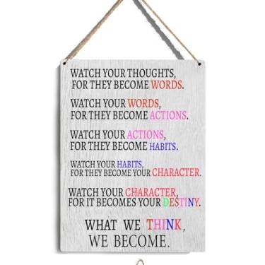 Imagem de VYXVYX Placa motivacional inspiradora de madeira para decoração de parede, veja seus pensamentos, sala de aula motivacional pronta para pendurar para escritório, sala de estar, decoração de casa