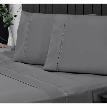 Imagem de Jogo de Lençol Casal Percal 400 Fios 4 Peças – Lençol com Elástico, Antiácaro, Anti-Pilling, Ponto Palito(Chumbo)