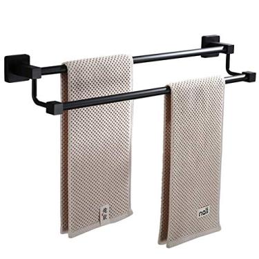 Imagem de Prateleira simples, toalheiro de aço inoxidável, barra de toalha fosca preta, suporte de toalha resistente à corrosão de dois pólos para banheiro cozinha escritório-B 40 cm/E/70 cm